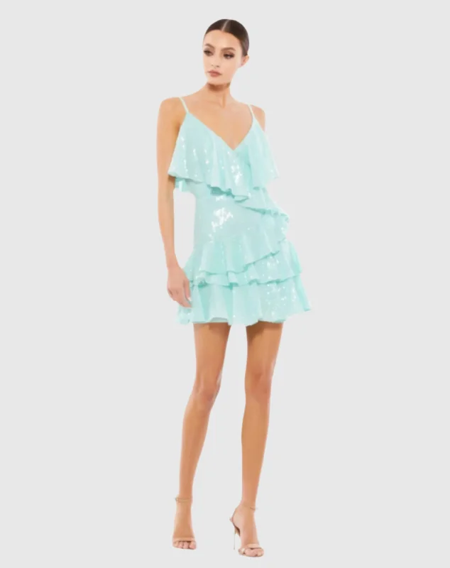 Sequined Ruffle Tiered Faux Wrap Mini Dress - FINAL SALE