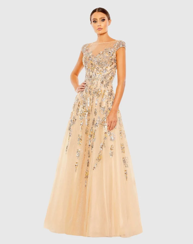 Embellished Cap Sleeve Cutout Back Gown - FINAL SALE