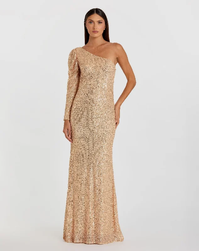 Sequined One Shoulder Trumpet Gown