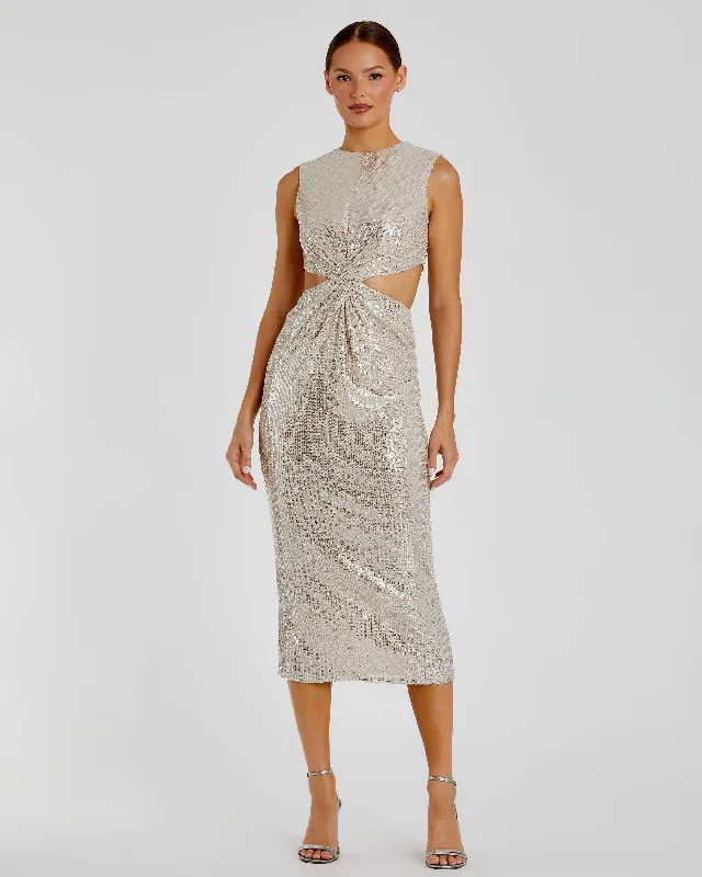 Sequin Front Twist Cut Out Column Dress - FINAL SALE