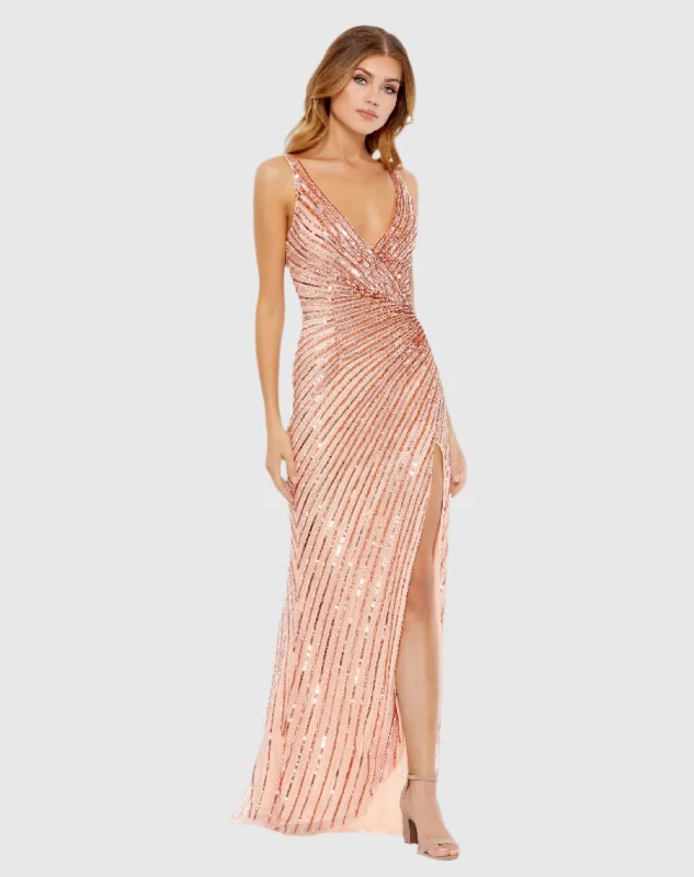 Pink Sequin A Line Gown