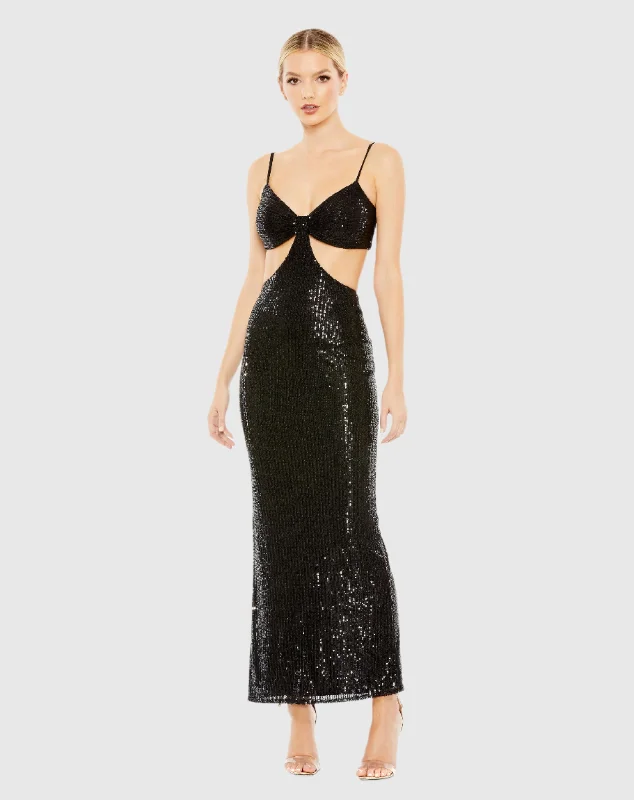 Sequined Spaghetti Strap Cut Out Gown - FINAL SALE