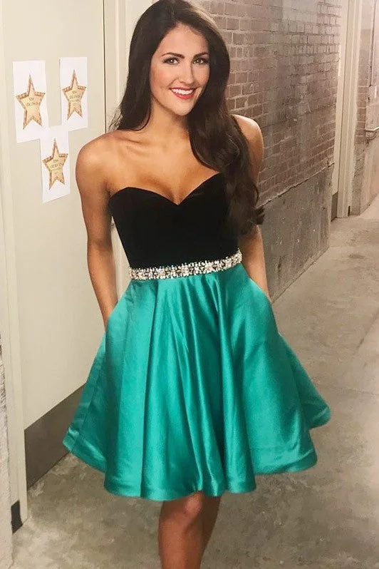 Black and Green Homecoming Dresses with Rhinestones Belt