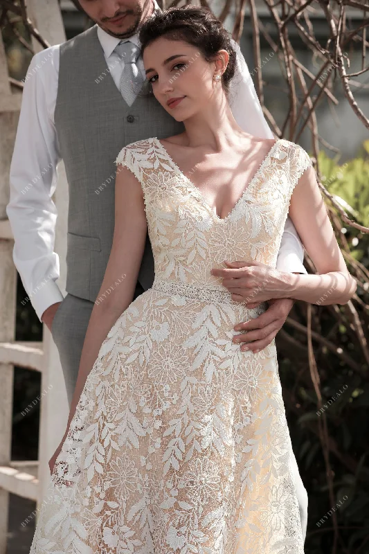 Cap Sleeve A-line Wedding Dress with Venise Lace