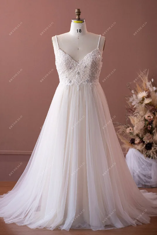 Champagne Plus Size Hand Beaded A-Line Wedding Gown