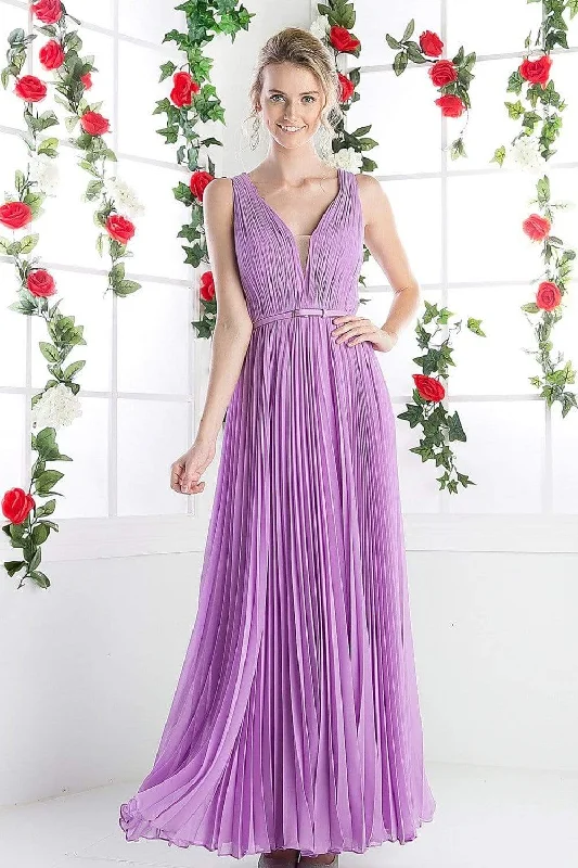 Cinderella Divine - Pleated V-neck A-line Dress