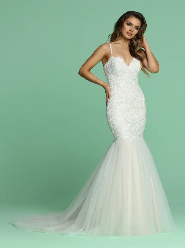 Davinci Bridal 50621 Long Embellished Lace Mermaid Wedding Dress Tulle Gown