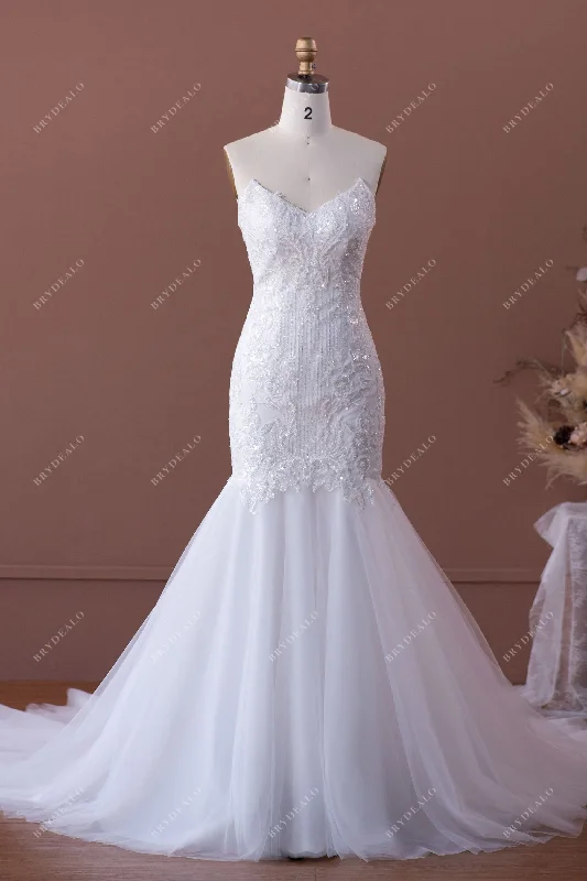 Designer Strapless Trumpet Wedding Dress with Sequin Lace