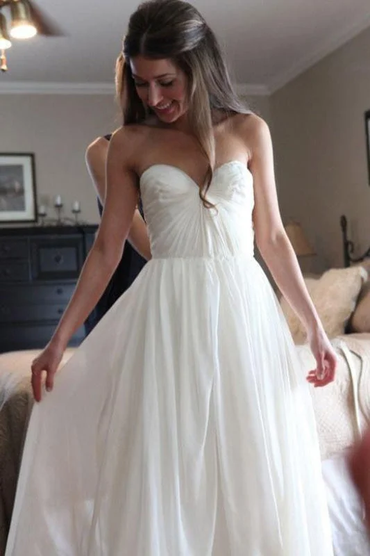 Floor Length Sweetheart Chiffon Boho Long Beach Wedding Dress