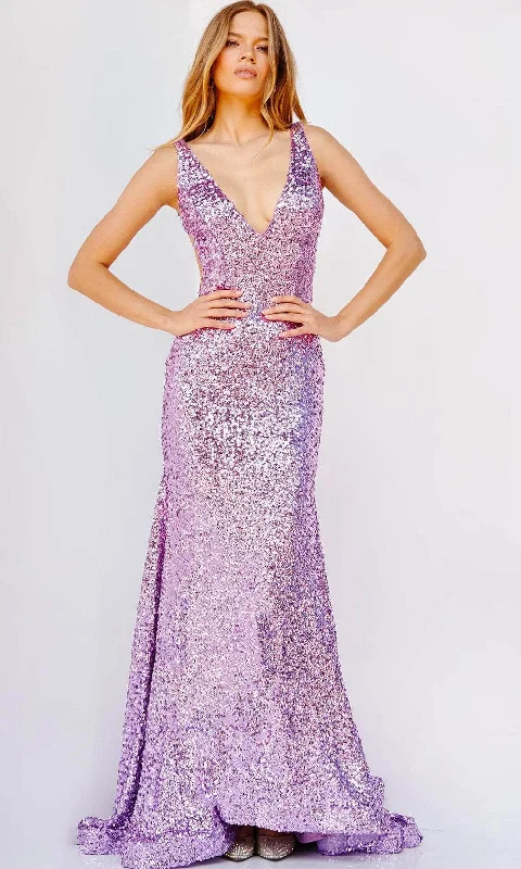 Jovani 23079 - Sequined Illusion Side Prom Gown