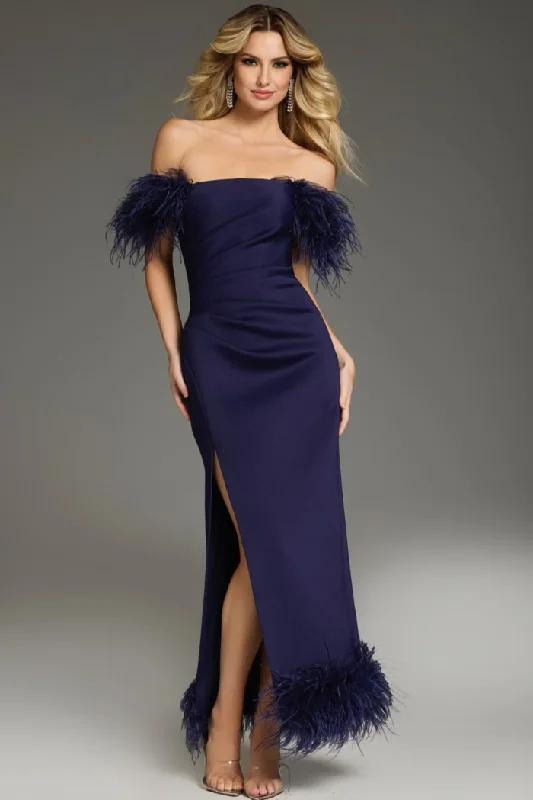 Jovani 36375 Long High Slit Feather Formal Evening Dress