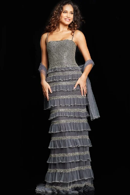 Jovani 36816 Beaded Ruffle Long Formal Dress