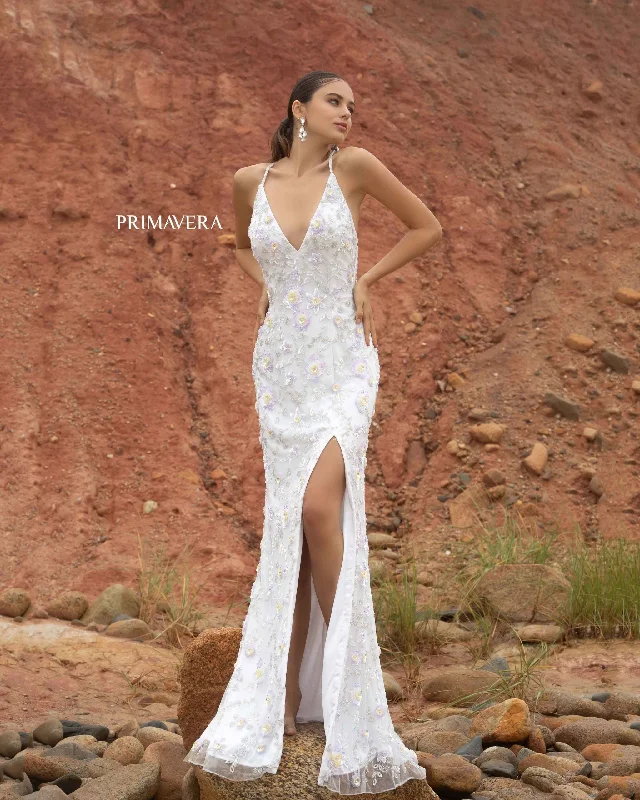 Primavera Couture 3731 Formal Beaded Long Prom Dress Ivory