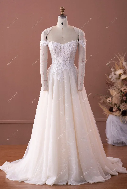 Romantic Off-Shoulder Wedding Dress with Ruched A-Line Skirt