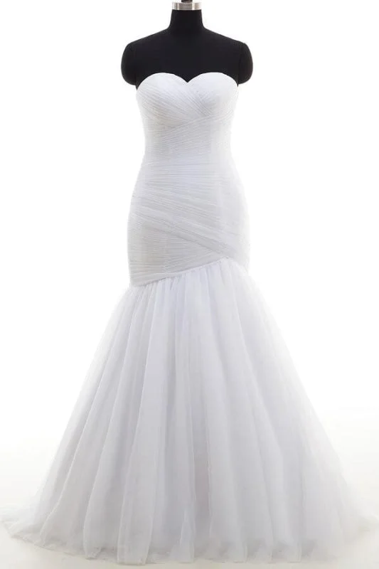 Strapless Ruffle Tulle Mermaid Wedding Dress