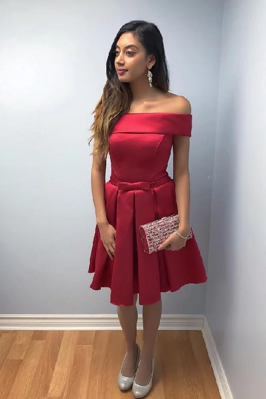 Textured Off-the-shoulder Homecoming Dress with Bow Sash