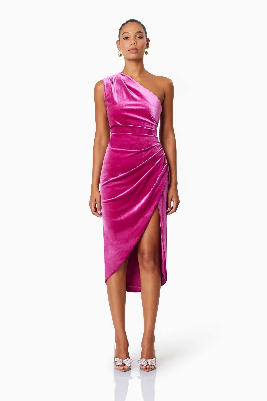 Solene One Shoulder Midi Dress In Pink