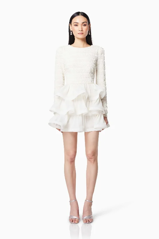 Sophisticate Ruffled Long Sleeved Mini Dress In White