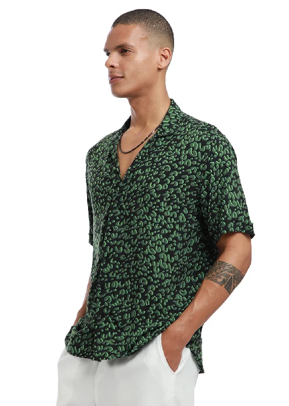 Green Panthera Print Half sleeve shirt