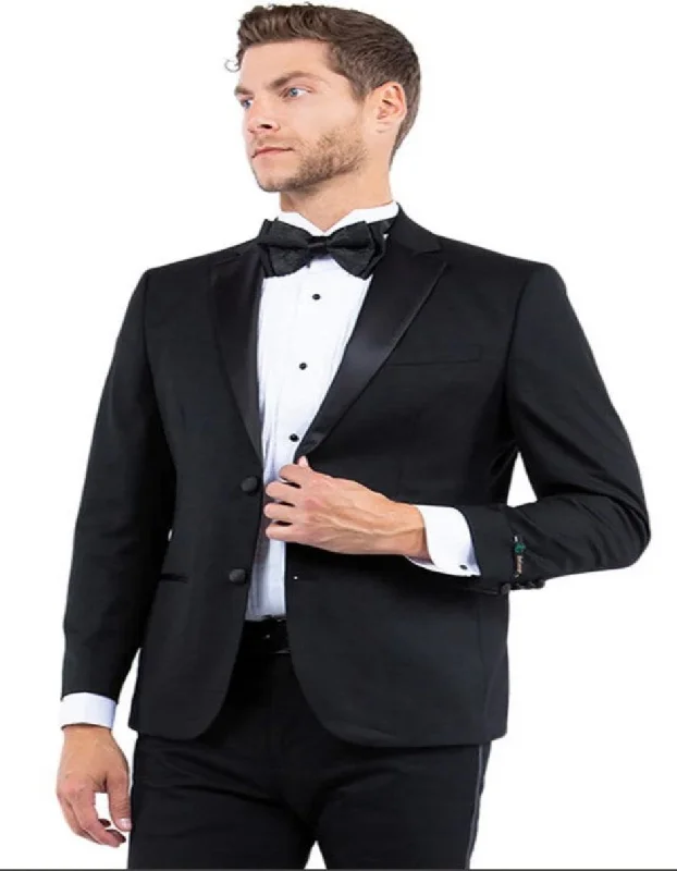 Black Tuxedo - Notch Lapel and Side Vents Mens Wedding Suit - Black Prom Suit