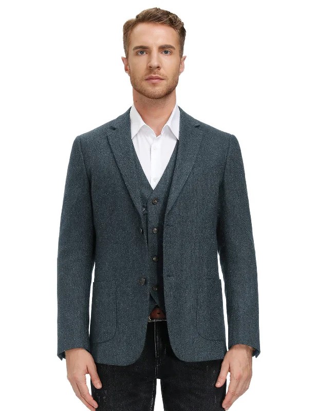 Herringbone Tweed Two Button Blazer British Wool Blend Sport Coat Jackets