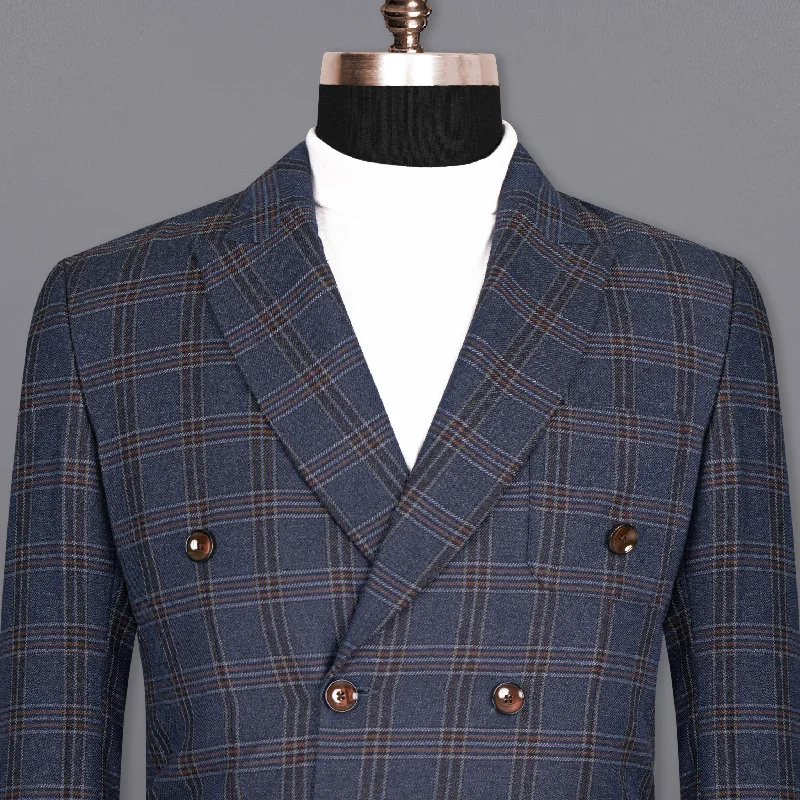 Licorice Blue Plaid heavyweight tweed Wool Rich Double Breasted Blazer