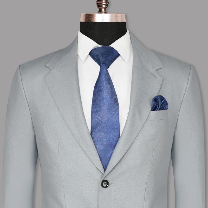 Light Grey Subtle Textured Wool Blend Blazer