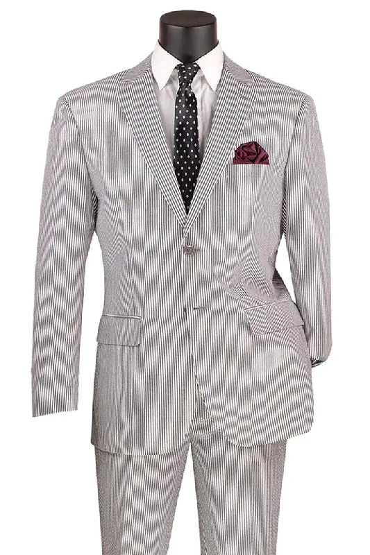 Men's 2pc Summer Seersucker Modern Fit Suit In Black Pinstripe