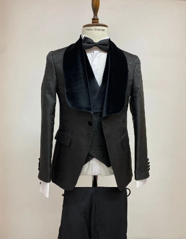 Mens Black Dinner Jacket - Two Toned Color Blazer - Black and Black Sport Coat