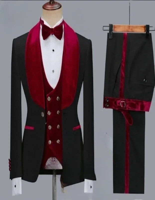 Mens Black Dinner Jacket - Two Toned Color Blazer - Black and Burgundy Sport Coat