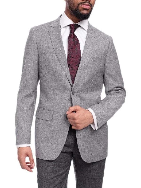 Mens Classic Fit Light Gray Heather Two Button Wool Blazer Sportcoat