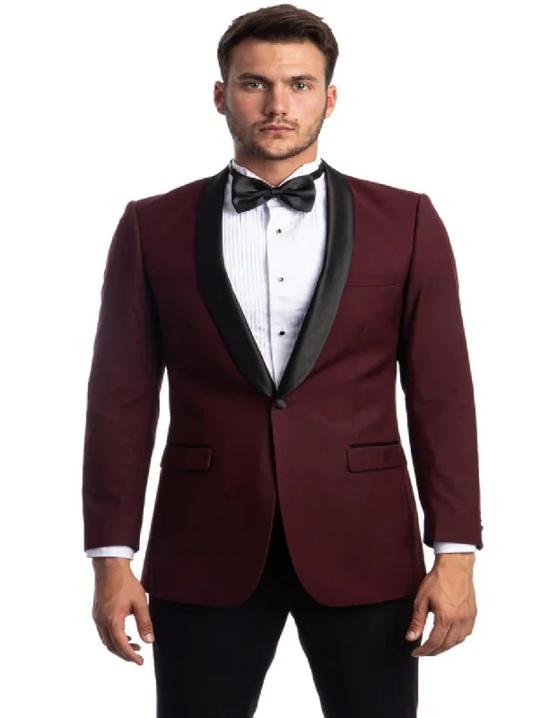 Men's One Button Shawl Lapel Burgundy and Black Dinner Jacket