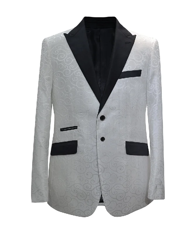 Mens Paisley Floral Tuxedo Jacket in White & Black