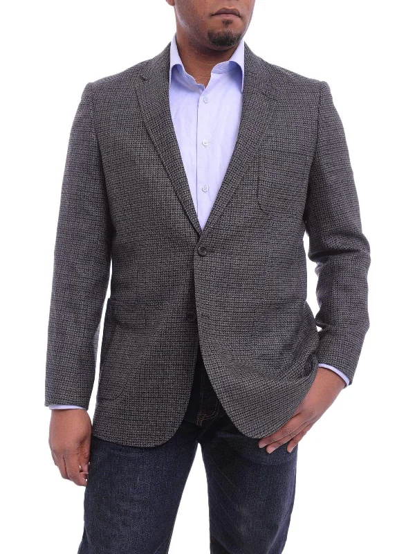 Mens Prontomoda Classic Fit Gray Houndstooth Two Button Wool Blazer Sportcoat