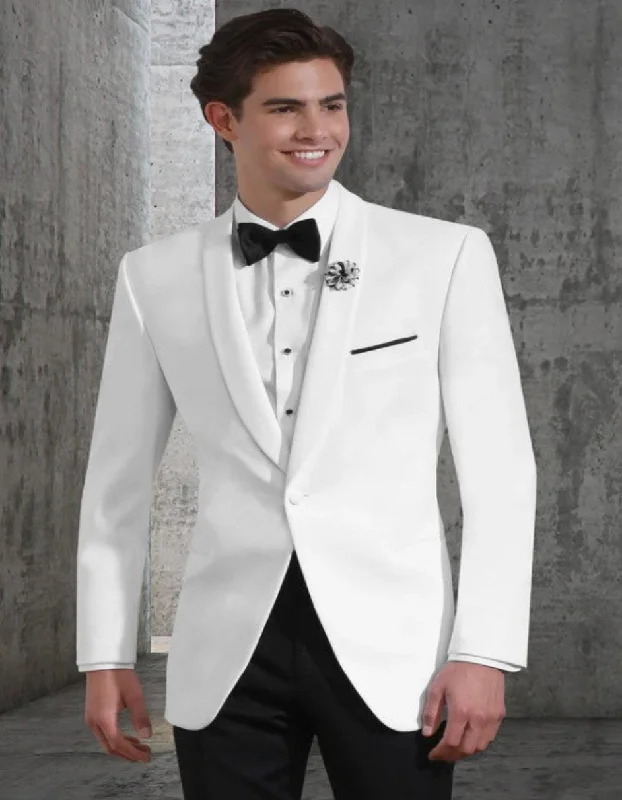 Mens White 1 Button Shawl Lapel Dinner Jacket