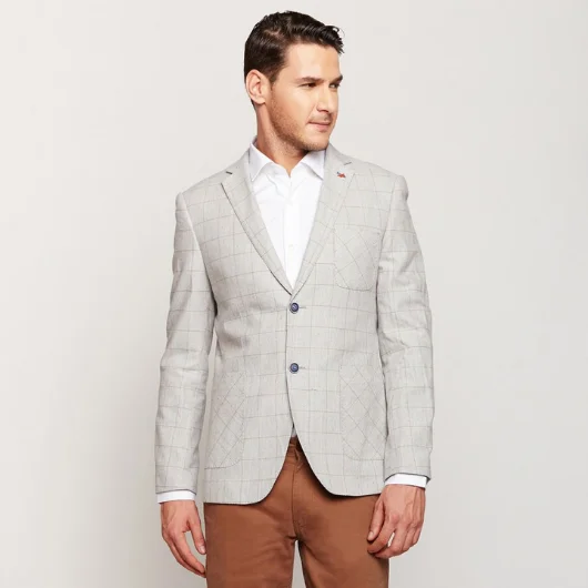 Light Grey Checks Linen Blazer