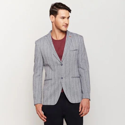 Grey Double Stripes Linen Blazer