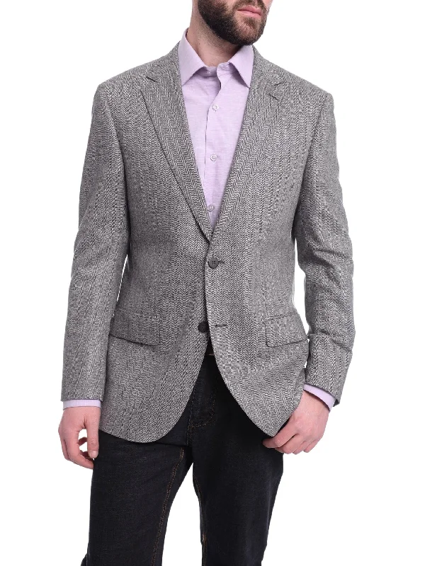 Napoli Classic Fit Gray Herringbone Half Canvased Zegna Wool Cashmere Blazer