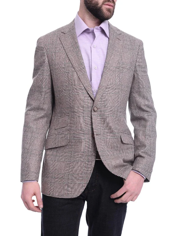 Napoli Slim Fit Brown & Green Plaid Half Canvassed Ormezzano Wool Sportcoat