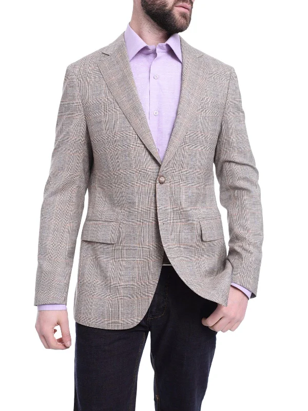 Napoli Slim Fit Brown Plaid Half Canvassed Linen Blend Blazer Sportcoat