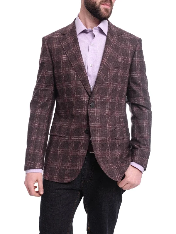 Napoli Slim Fit Brown Plaid Half Canvassed Tallia Deflino Wool Blazer Sportcoat