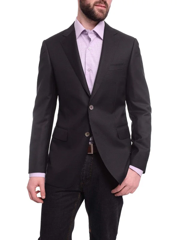 Napoli Slim Fit Solid Black Half Canvassed Tallia Delfino Wool Silk Blend Blazer