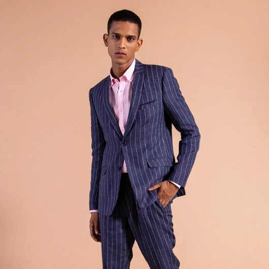 Nautical Blue Pinstriped Linen Blazer