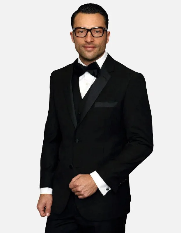 Statement Men's Black with Black Lapel Vest 100% Wool Tuxedo