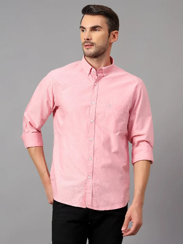 Men's Pink Casual Plain Full Sleeve Shirt