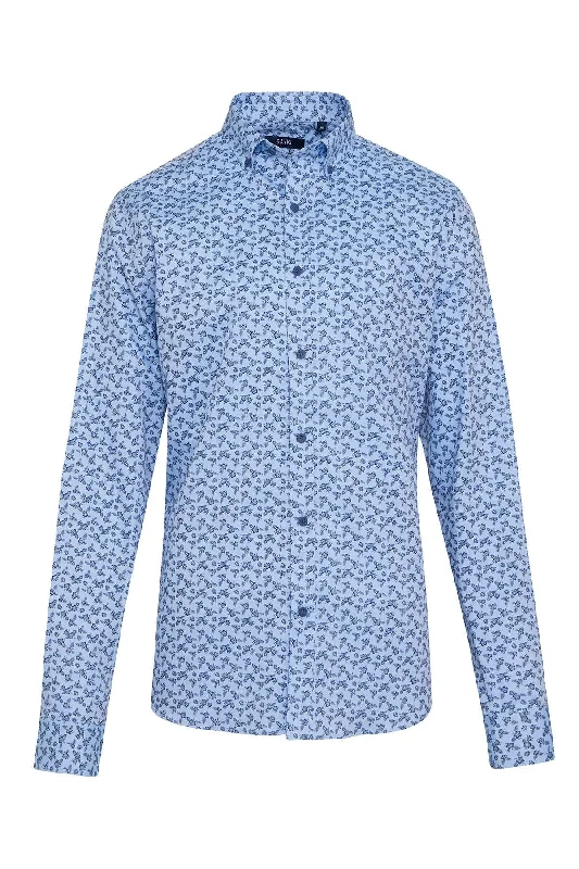 Comfort Fit Floral Printed Cotton Navy Casual Shirt