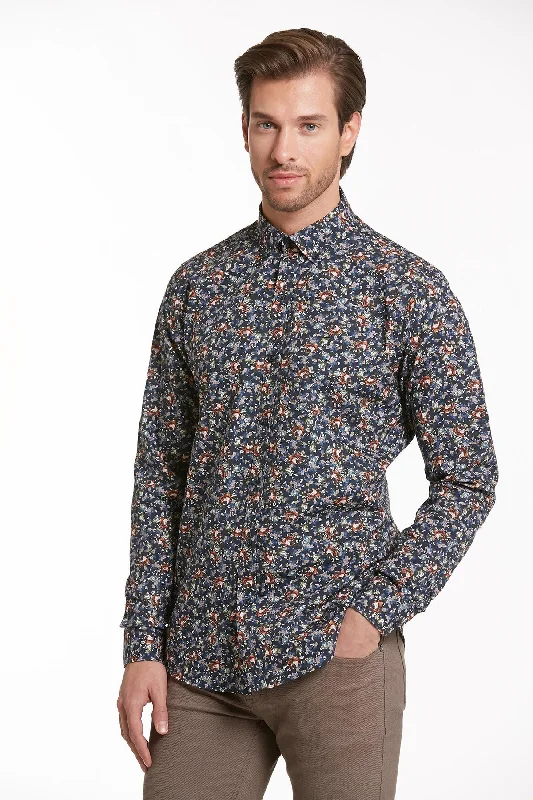 Comfort Fit Long Sleeve Printed Cotton Orange Casual Shirt