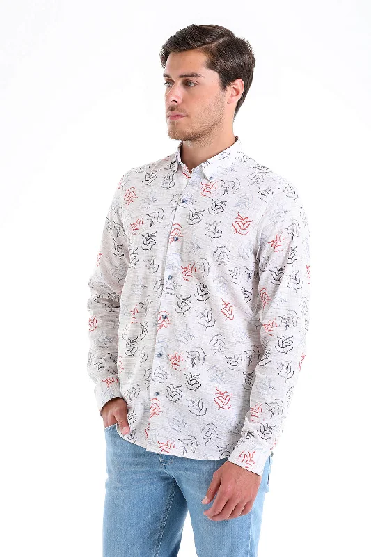 Comfort Fit Printed 100% Cotton Beige Casual Shirt