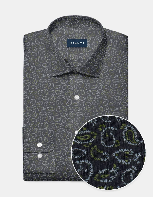 Ice Blue On Navy Fancy Paisley Print