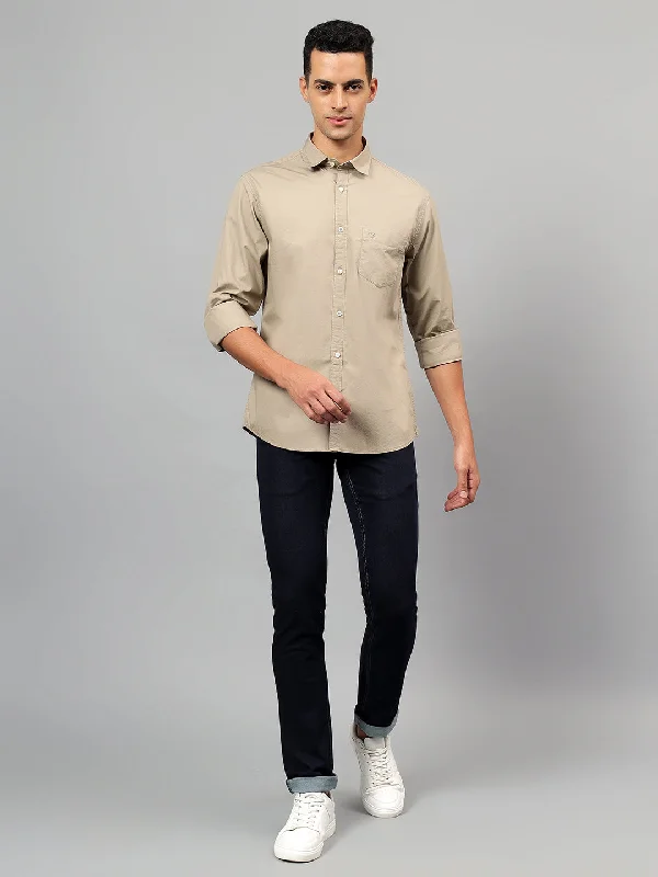 Men's Beige Solid Full Sleeves Casual Shirt